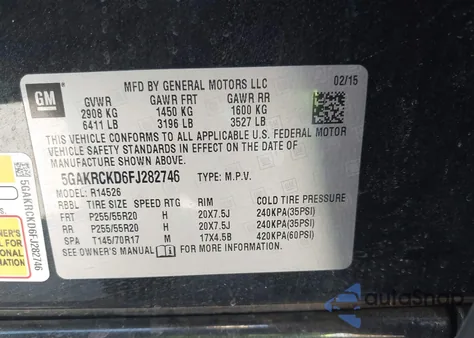 2015 Buick Enclave Premium from USA, damaged, VIN 5GAKRCKD6FJ282746